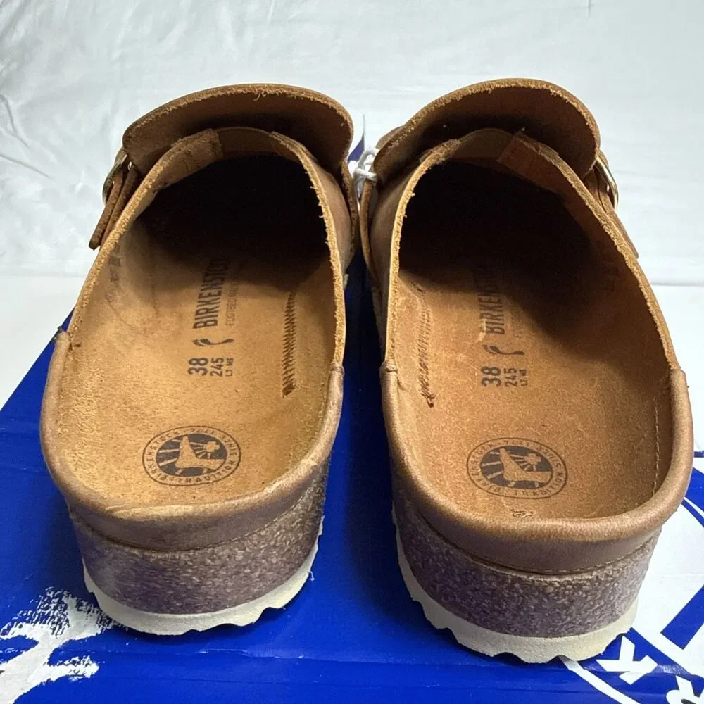 Birkenstock 38 Buckley Clog Sandals Medium Narrow Oiled Cognac Women’s 7 NIB